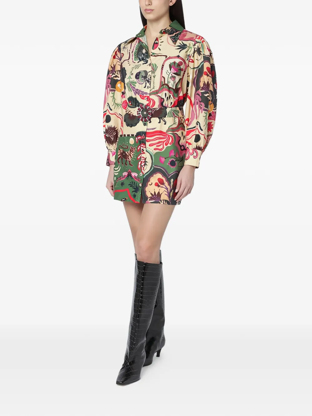 FARM Rio beaded belted printed dress - Toni neutri