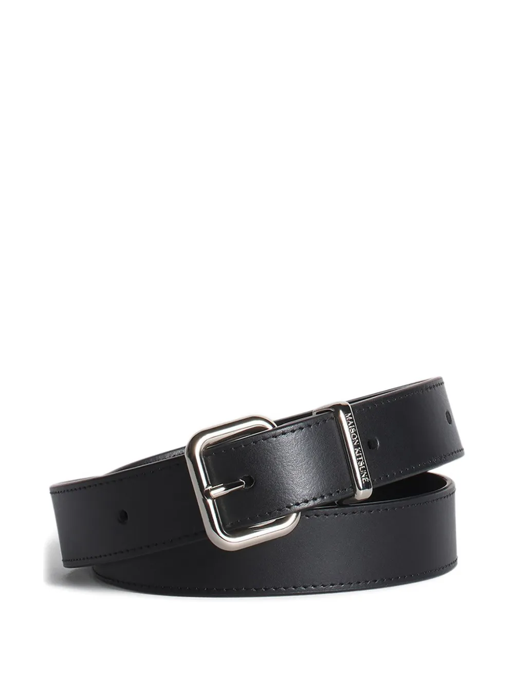 Maison Kitsun&eacute; silver-tone buckle leather belt - Zwart