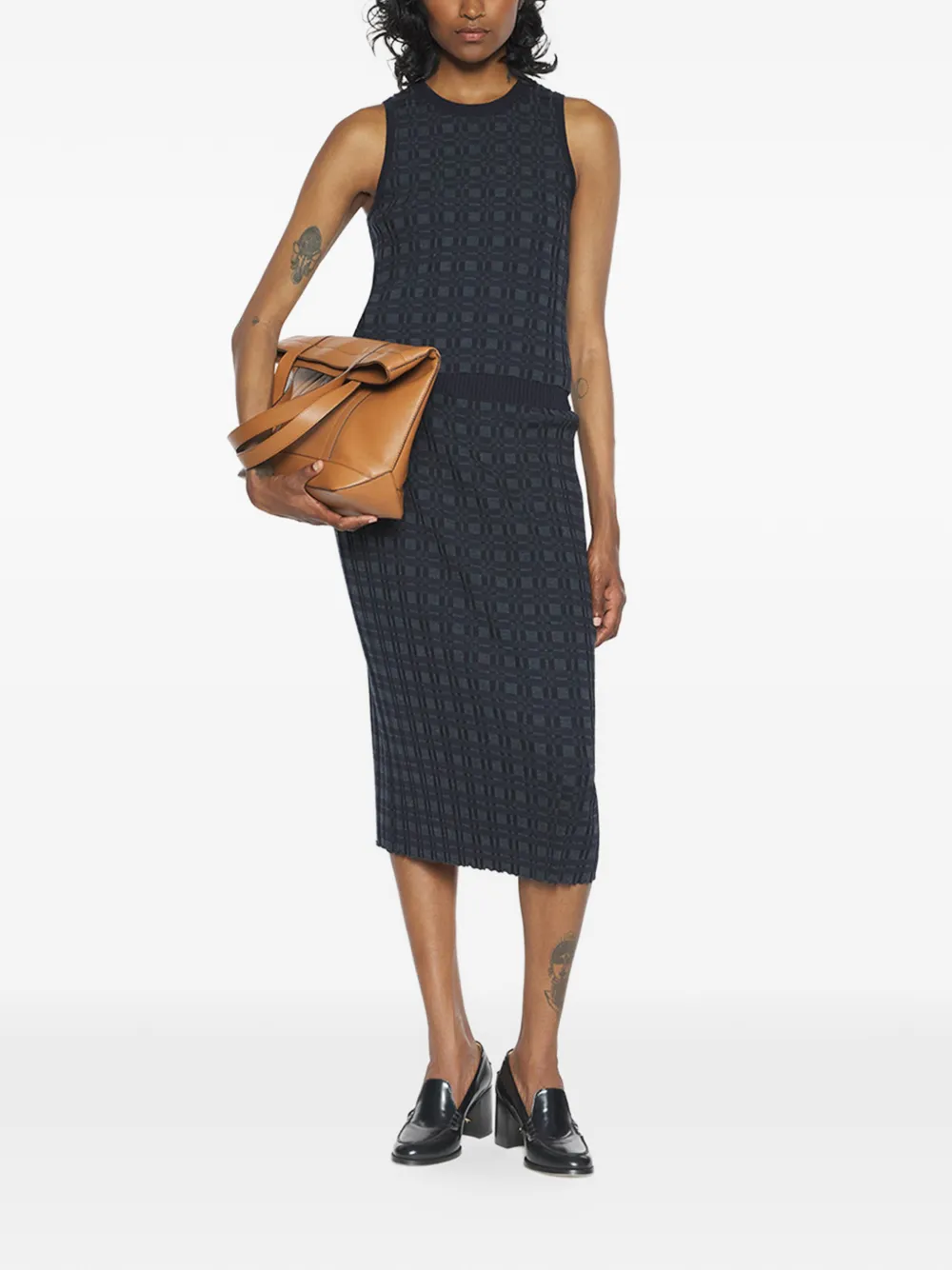 Maison Kitsun&eacute; medium grey melange slit skirt - Zwart