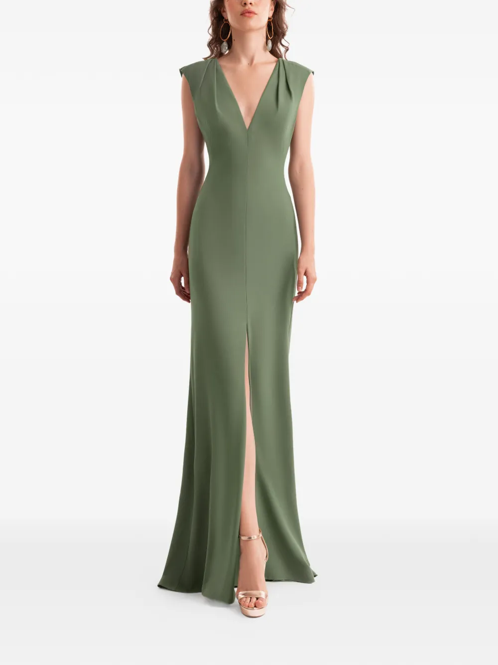 Gemy Maalouf slim V-neck pleated maxi dress - Groen