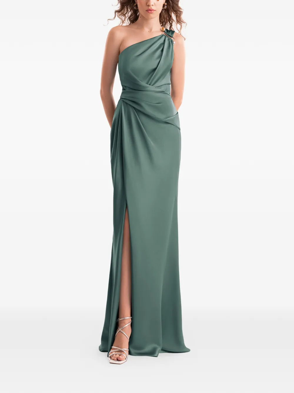 Gemy Maalouf one-shoulder satin maxi dress - Groen