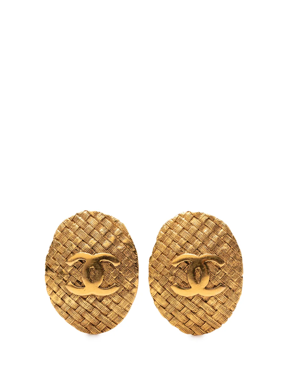 CHANEL Pre-Owned 1980-1990 CC Gold Plated Oval Clip on Earrings costume earrings - Oro