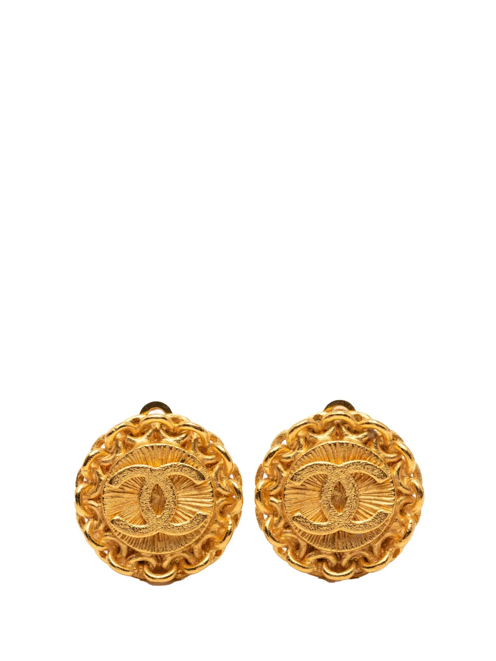 CHANEL Pre-Owned 1995 Gold Plated CC Round Clip On Earrings costume earrings - Oro
