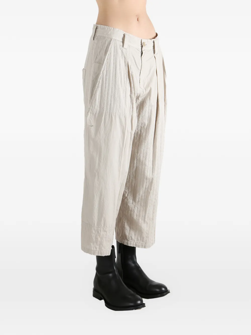  Y's Pleated Textured Trousers - Neutrals 