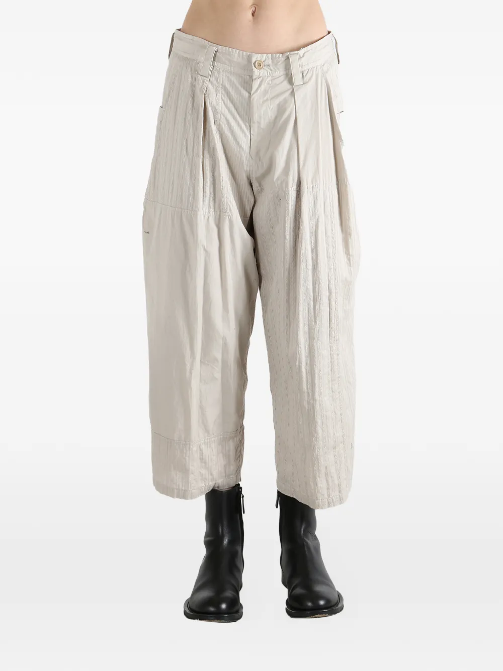  Y's Pleated Textured Trousers - Neutrals 