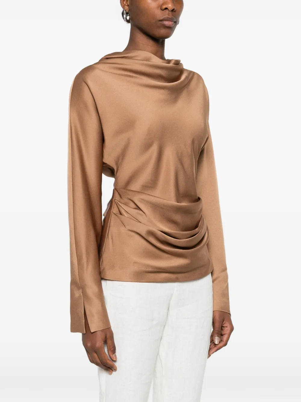  Simkhai Victoria Draped Cowl-neck Top - Brown 
