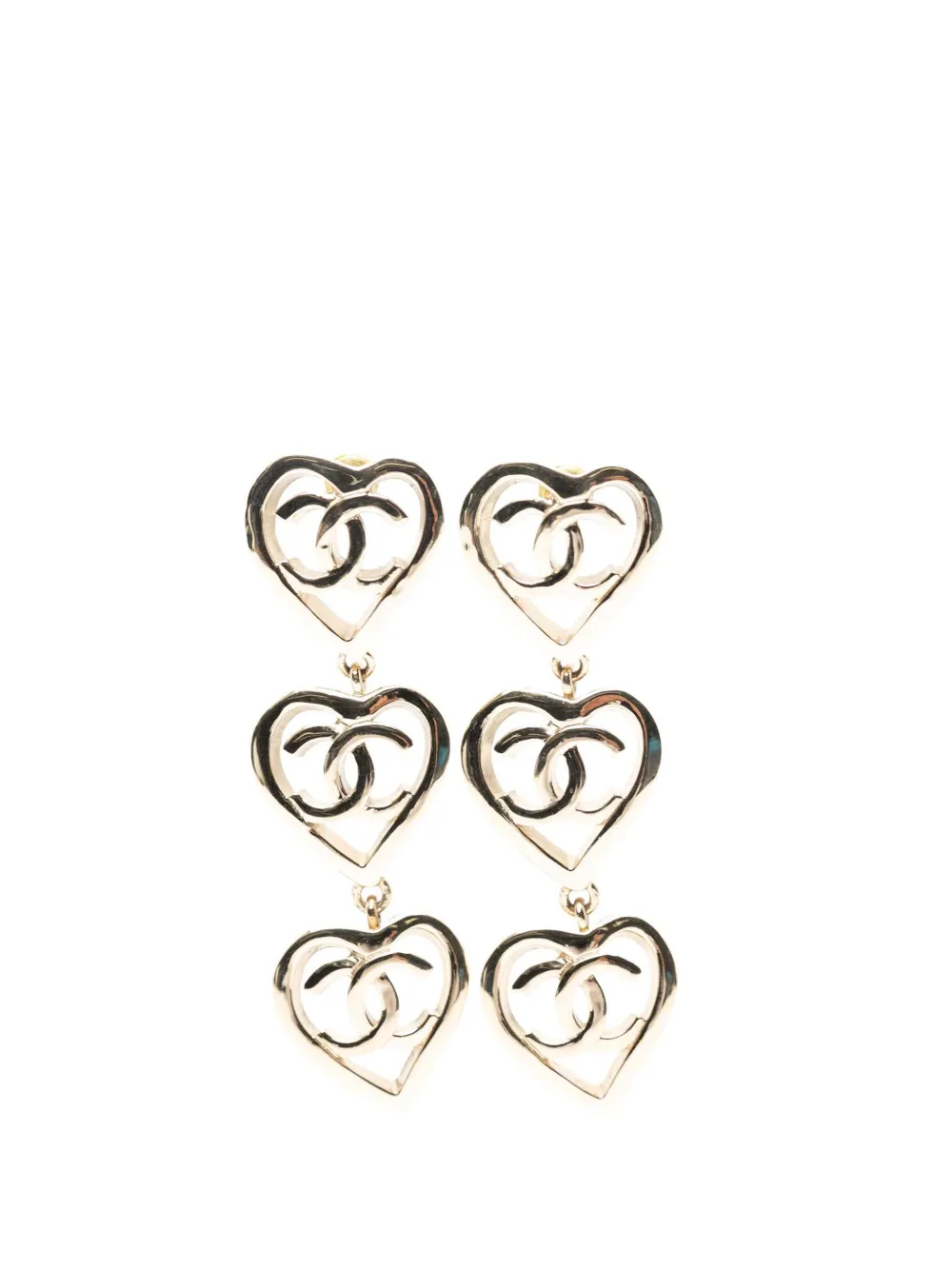 CHANEL Pre-Owned 2010-2025 Gold Plated Triple Heart CC Drop Earrings costume earrings