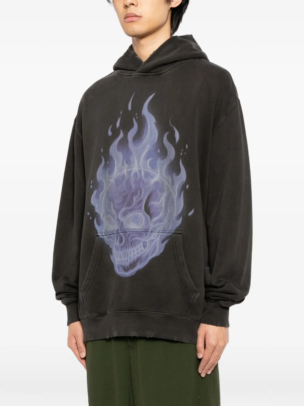  Warman Skull Printed Hoodie - Black 