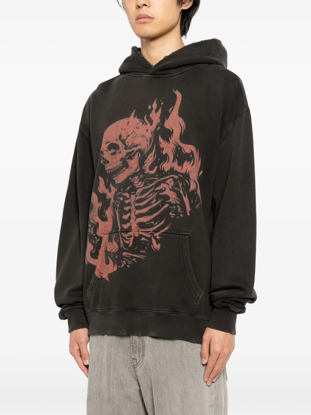  Warman Skull Printed Hoodie - Black 