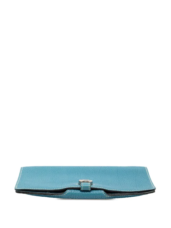 小物 Vintage Hermes Dogon Coin Purse Sky Blue Hermès Bleu Atoll Swift Dogon Compact Wallet - Ann's Fabulous