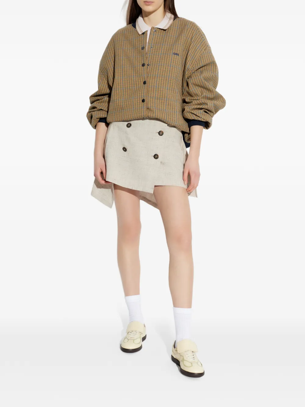  Gestuz Check-pattern Bomber Jacket - Brown 