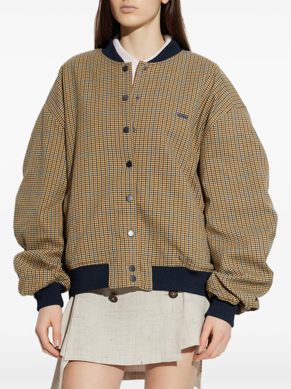  Gestuz Check-pattern Bomber Jacket - Brown 