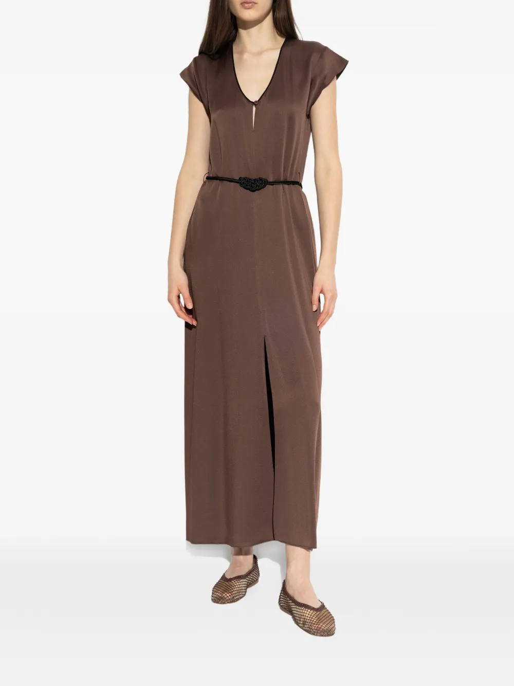  Forte Forte Knot V-neck Maxi Dress - Brown 