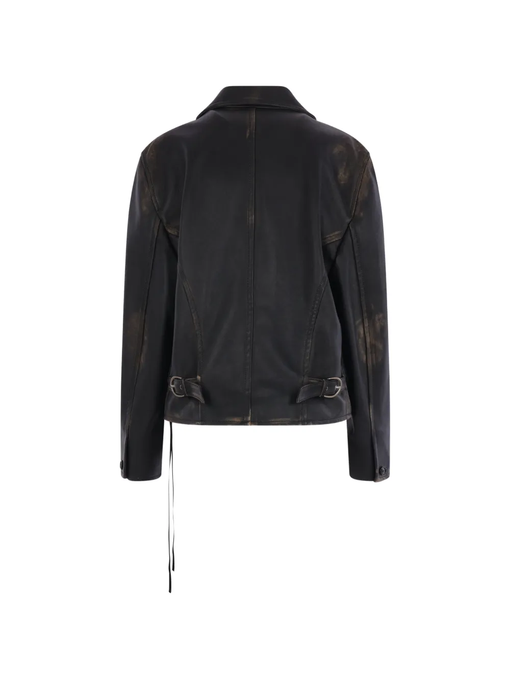 Ann Demeulemeester Malik gerafeld leren jack Zwart