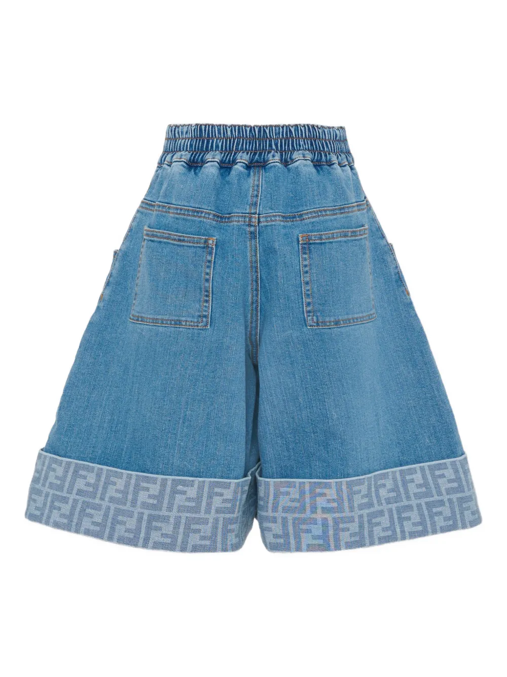  Fendi Kids Pleated Denim Shorts - Blue 
