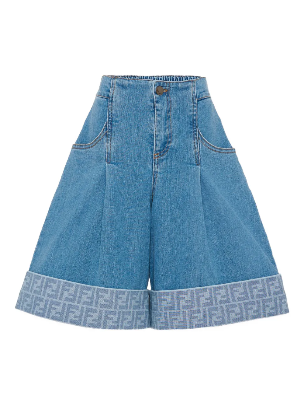 Fendi Kids pleated denim shorts - Blu
