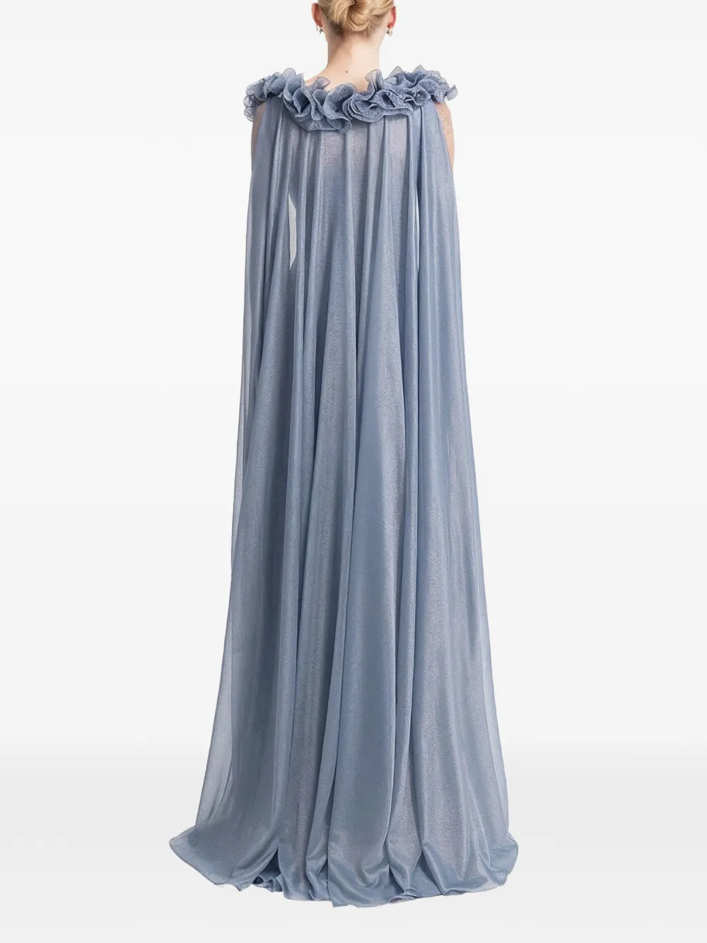 Gemy Maalouf Jurk met bloemen en ruches Blauw