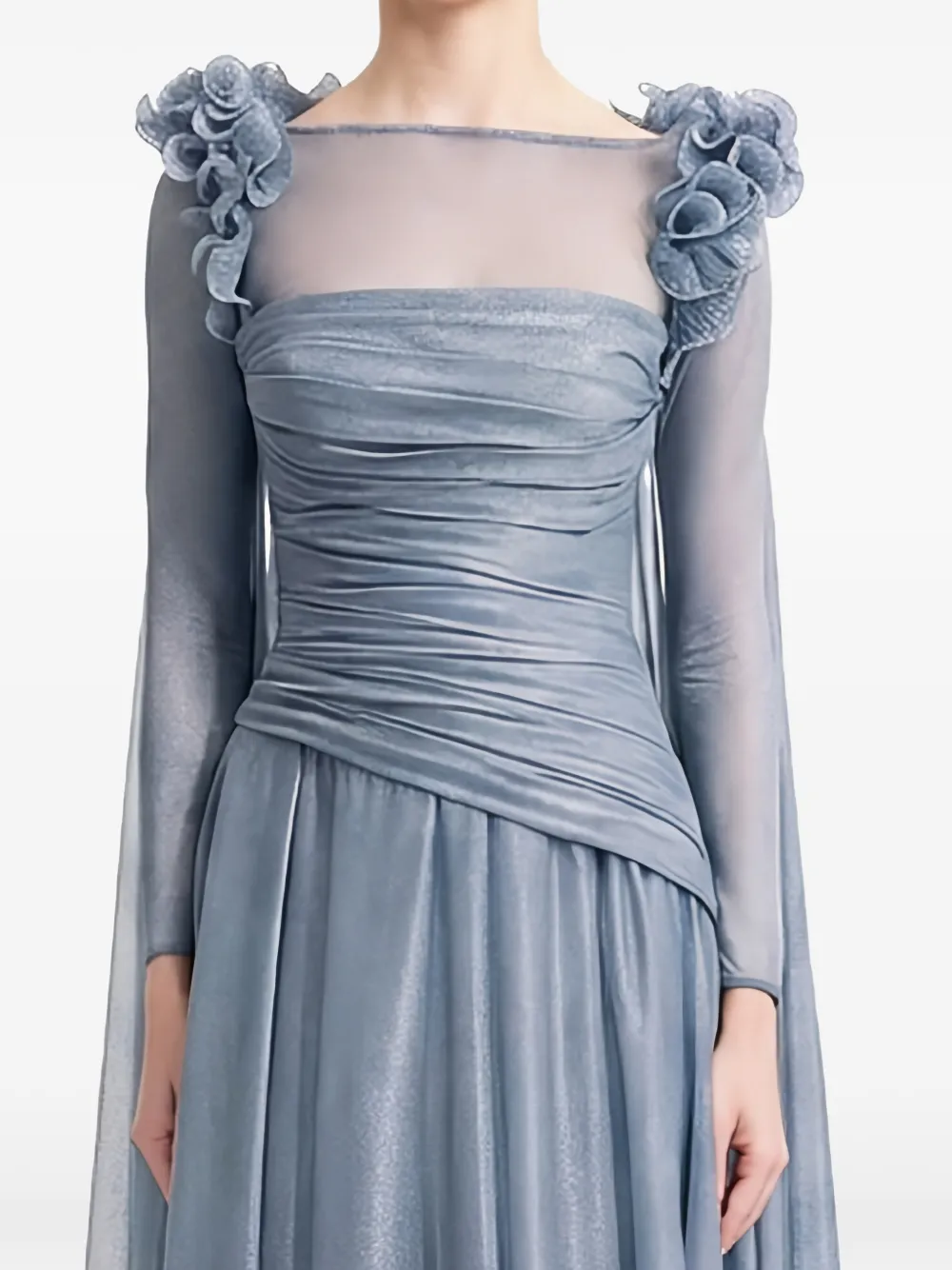 Gemy Maalouf Jurk met bloemen en ruches Blauw