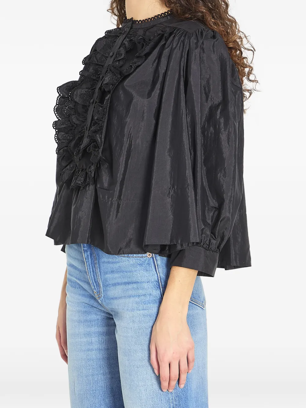 Chlo&eacute; ruffled embroidered blouse - Zwart