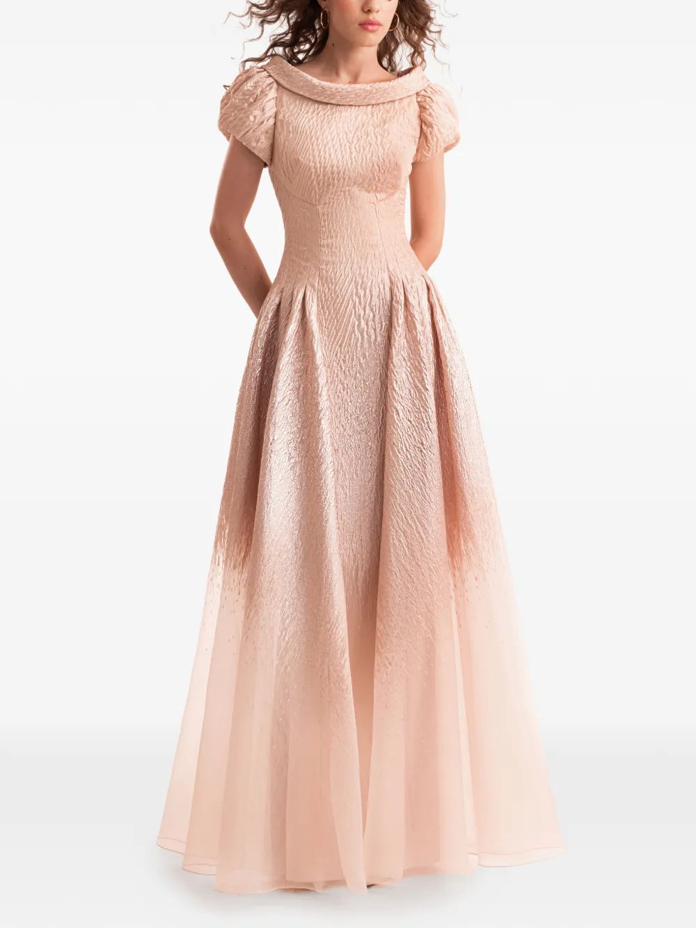 Gemy Maalouf puff-sleeve sheer maxi dress - Roze