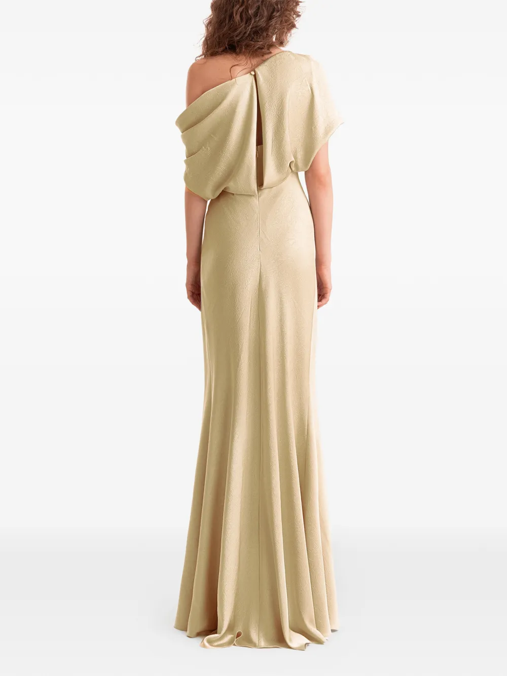 Gemy Maalouf Asymmetrische gedrapeerde maxi-jurk met gouden gesp Beige