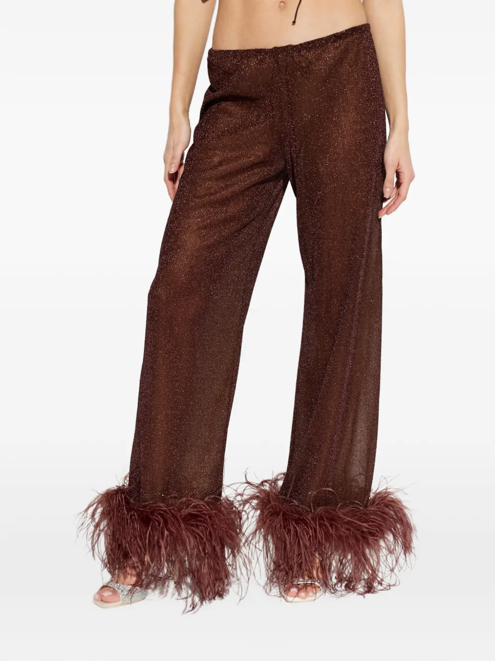 Oséree Broek met veren afwerking Bruin