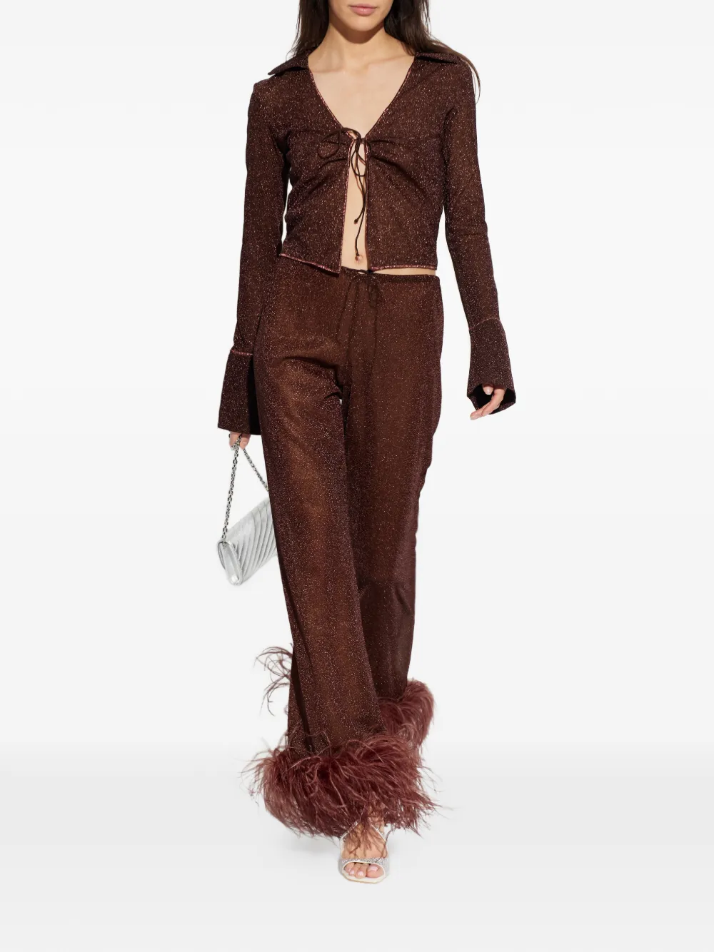 Os&eacute;ree plumage feather-trim trousers - Bruin