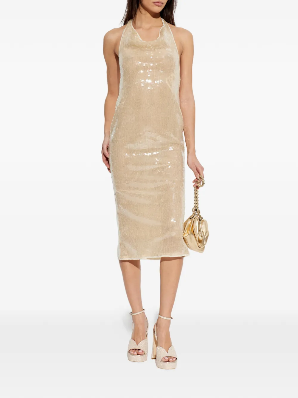 Os&eacute;ree sequin halter dress - Beige