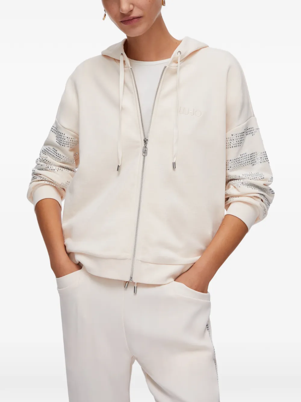  Liu Jo Studded Zip-up Hoodie - Neutrals 