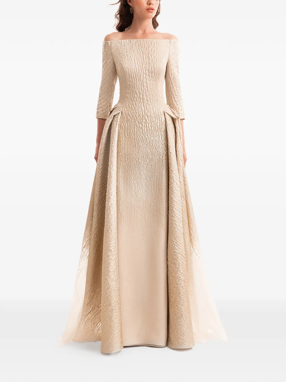 Gemy Maalouf ombr&eacute; jacquard maxi dress - Beige