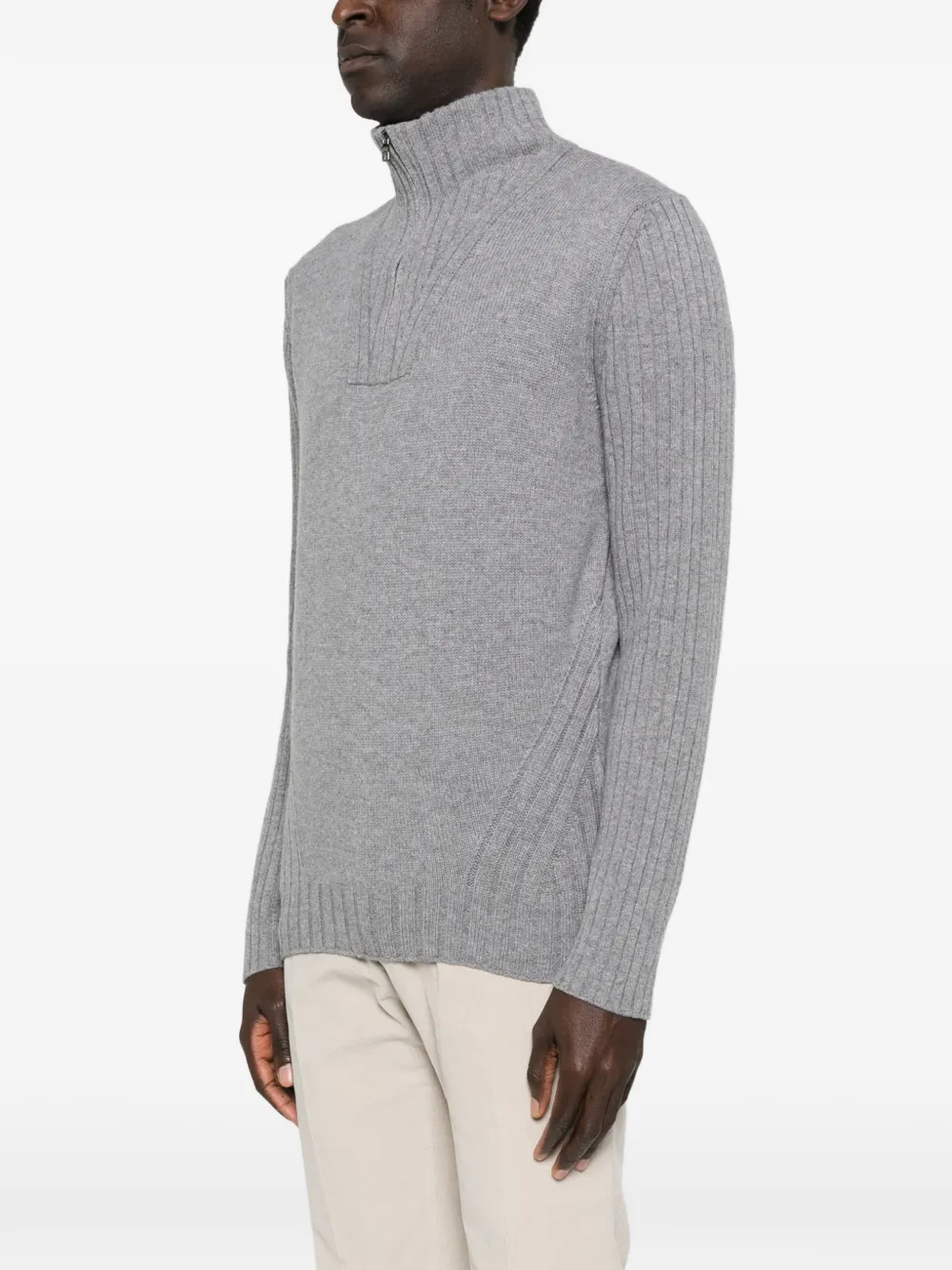  Corneliani Pull à Col Zippé - Gris 