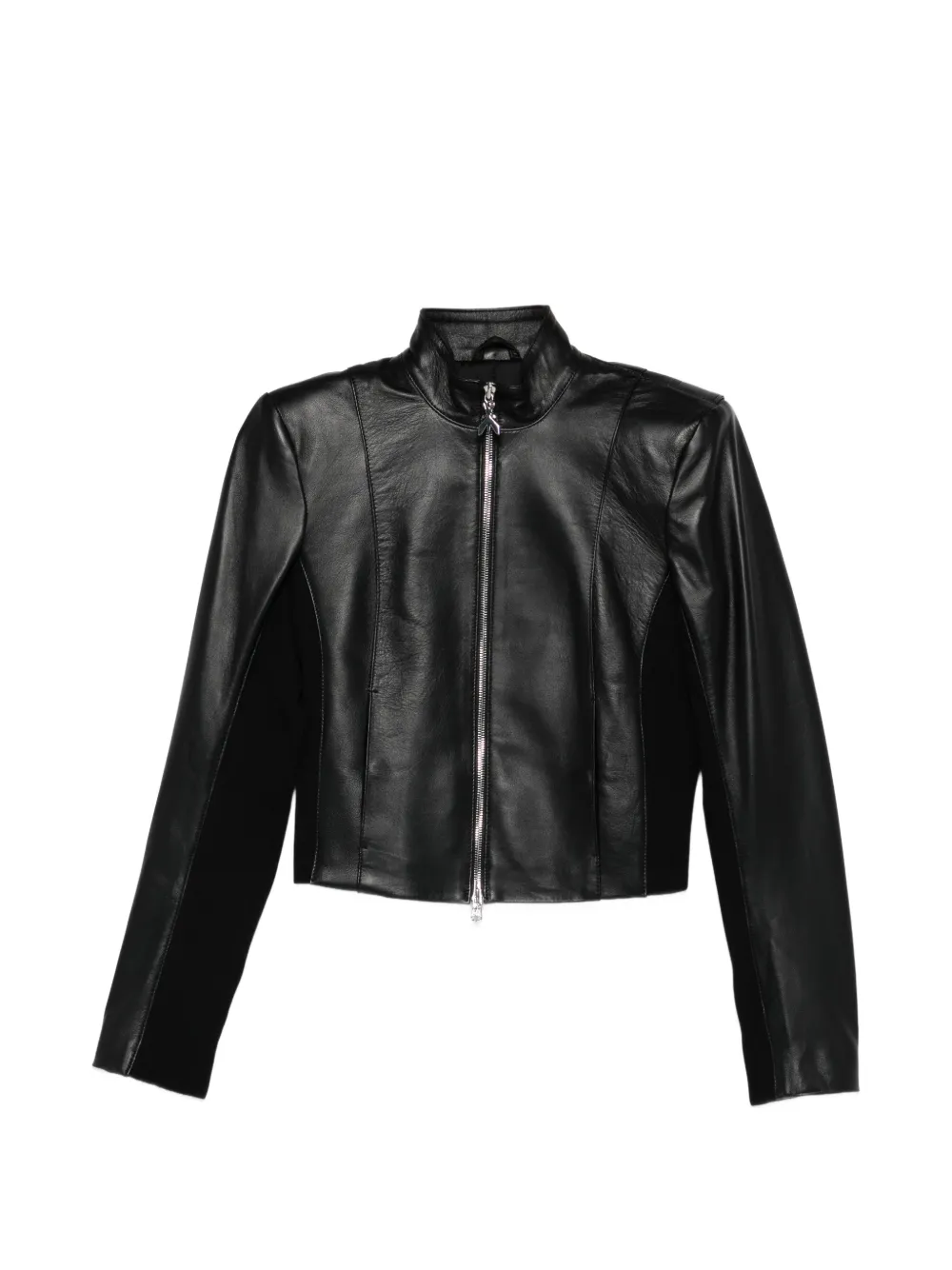 Patrizia Pepe knitted inserts leather biker jacket - Schwarz