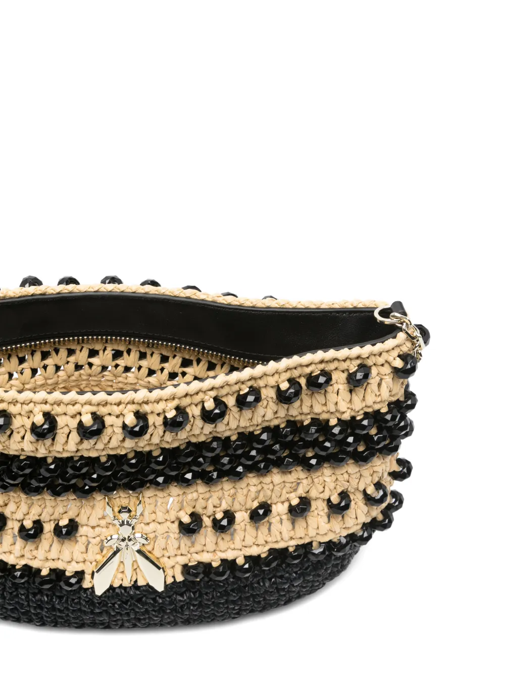 Patrizia Pepe Raffia schoudertas met kralen Beige