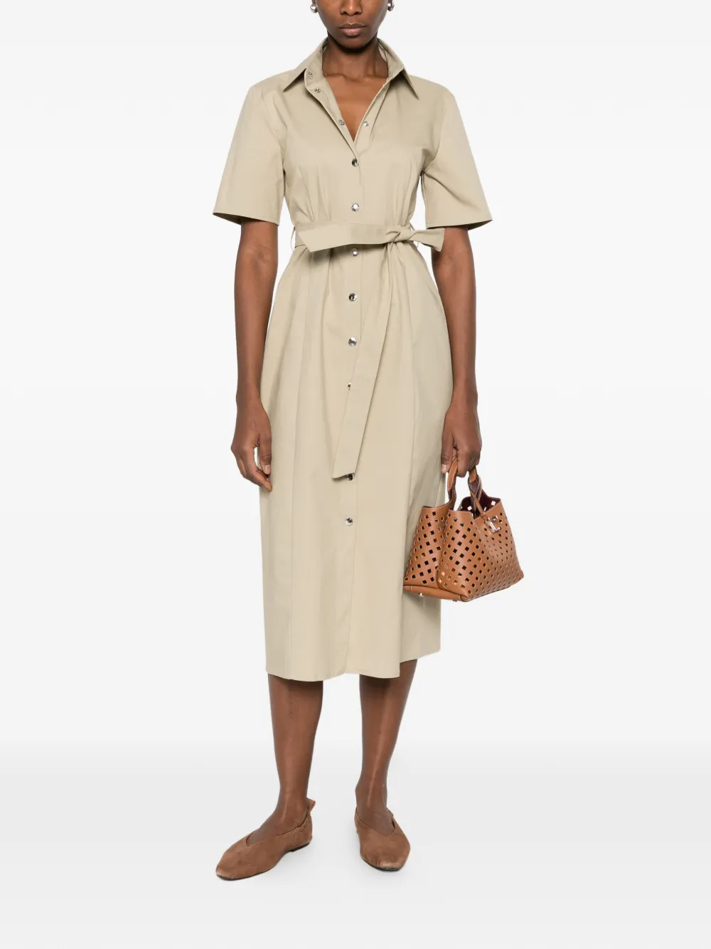 Patrizia Pepe Midi-jurk met ceintuur Beige