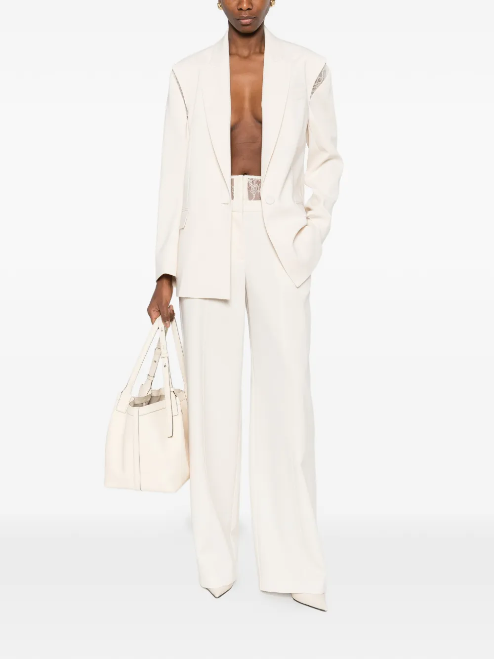 Patrizia Pepe Palazzo broek met kant Beige