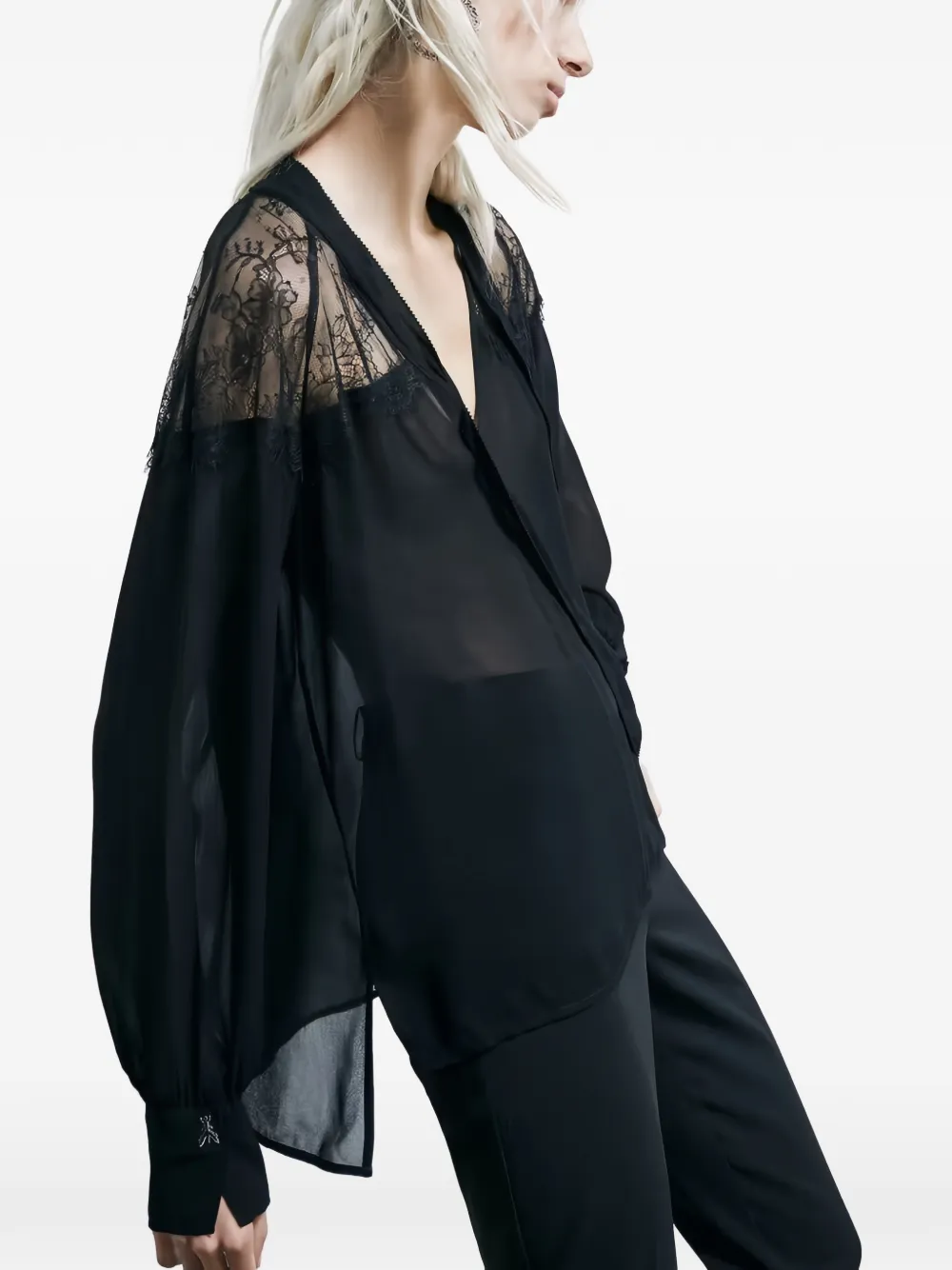 Patrizia Pepe Shirt met kanten detail Zwart