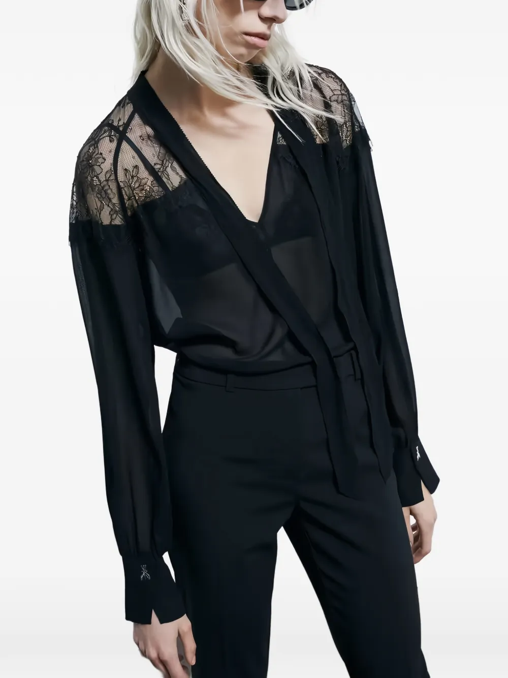 Patrizia Pepe Shirt met kanten detail Zwart