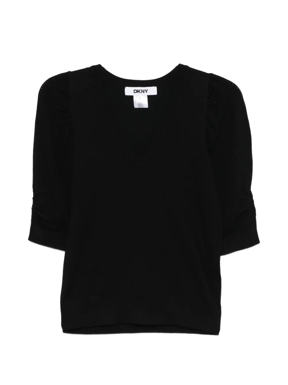 DKNY twisted-sleeve V-neck T-shirt - Nero