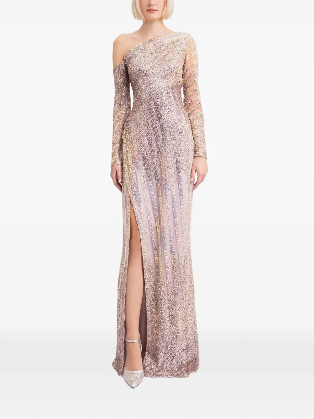 Gemy Maalouf asymmetrical beaded gown - Beige