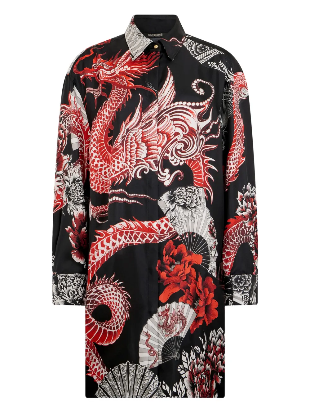 Roberto Cavalli dragon-print shirt dress - Nero