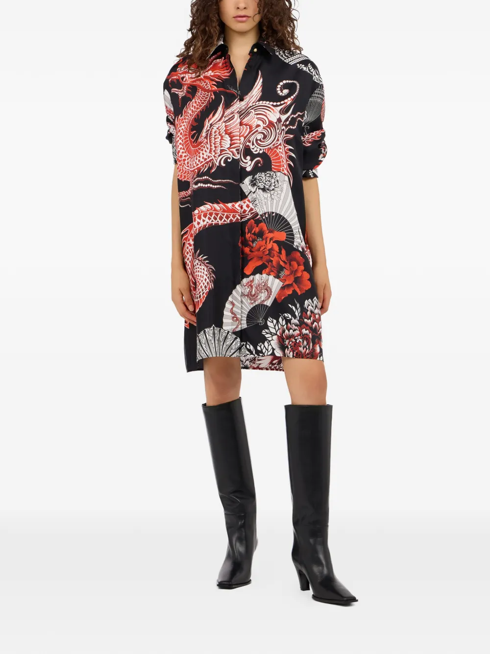 Roberto Cavalli dragon-print shirt dress - Zwart