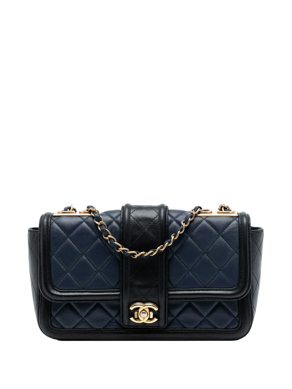 Pre-owned Chanel 2014-2015 Medium Bicolor Quilted Lambskin Elegant Cc Flap Crossbody Bag In Blue