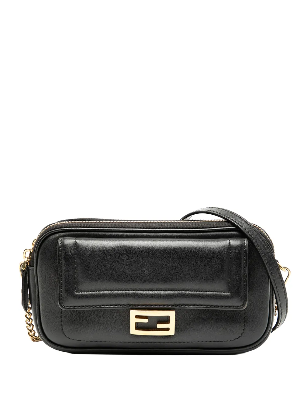 Pre-owned Fendi 2010-2025 Leather Easy 2 Baguette Crossbody Bag In Black