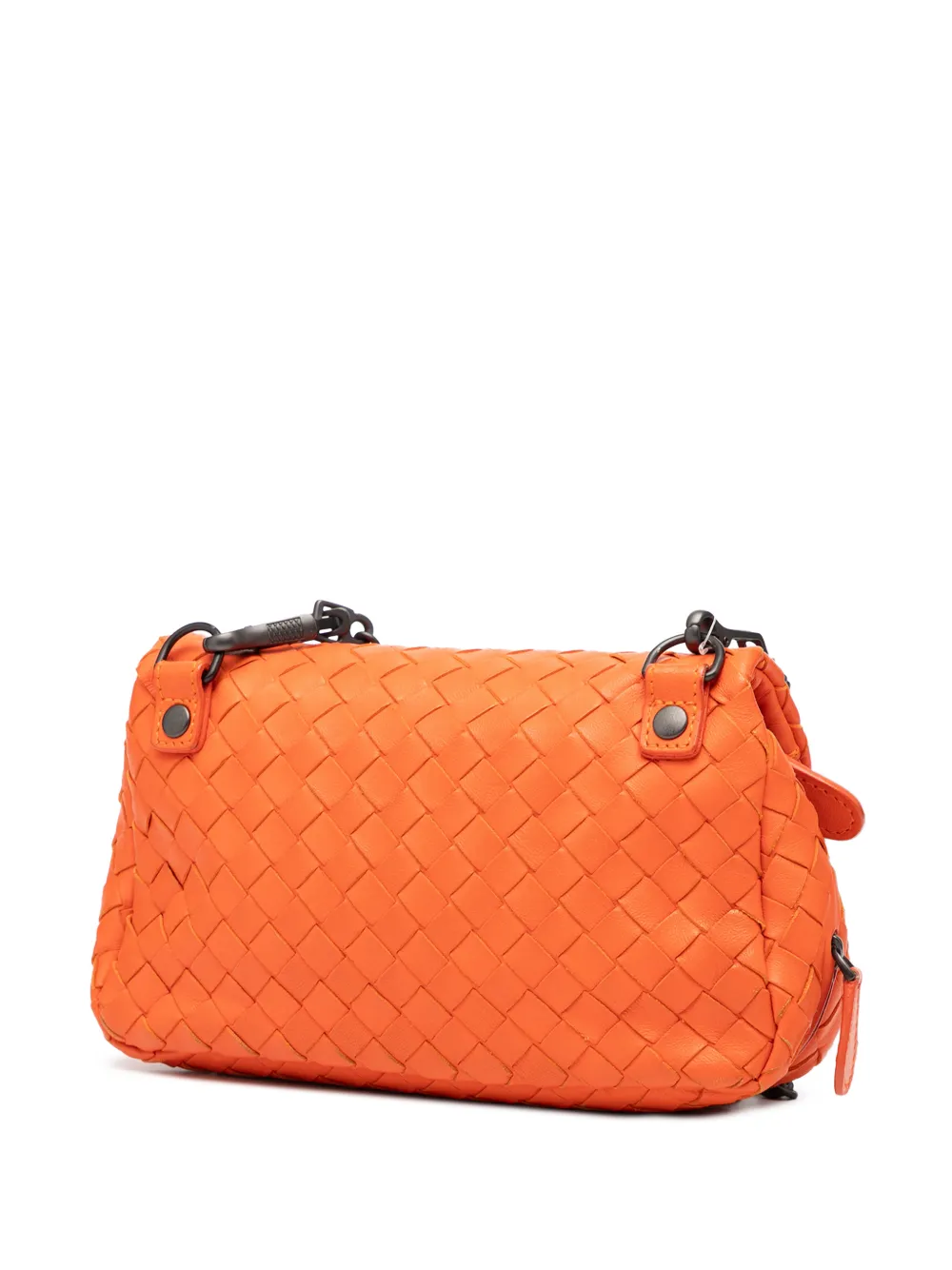  Bottega Veneta Pre-owned 2012-2025 Mini Nappa Intrecciato Expandable Chain Flap Crossbody Bag - Naranja 