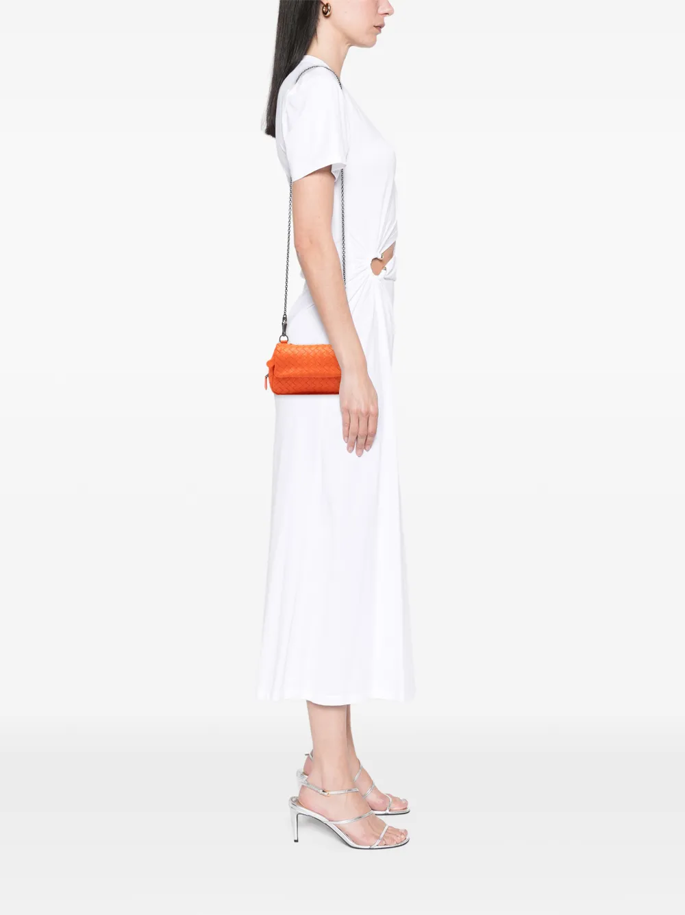  Bottega Veneta Pre-owned 2012-2025 Mini Nappa Intrecciato Expandable Chain Flap Crossbody Bag - Naranja 