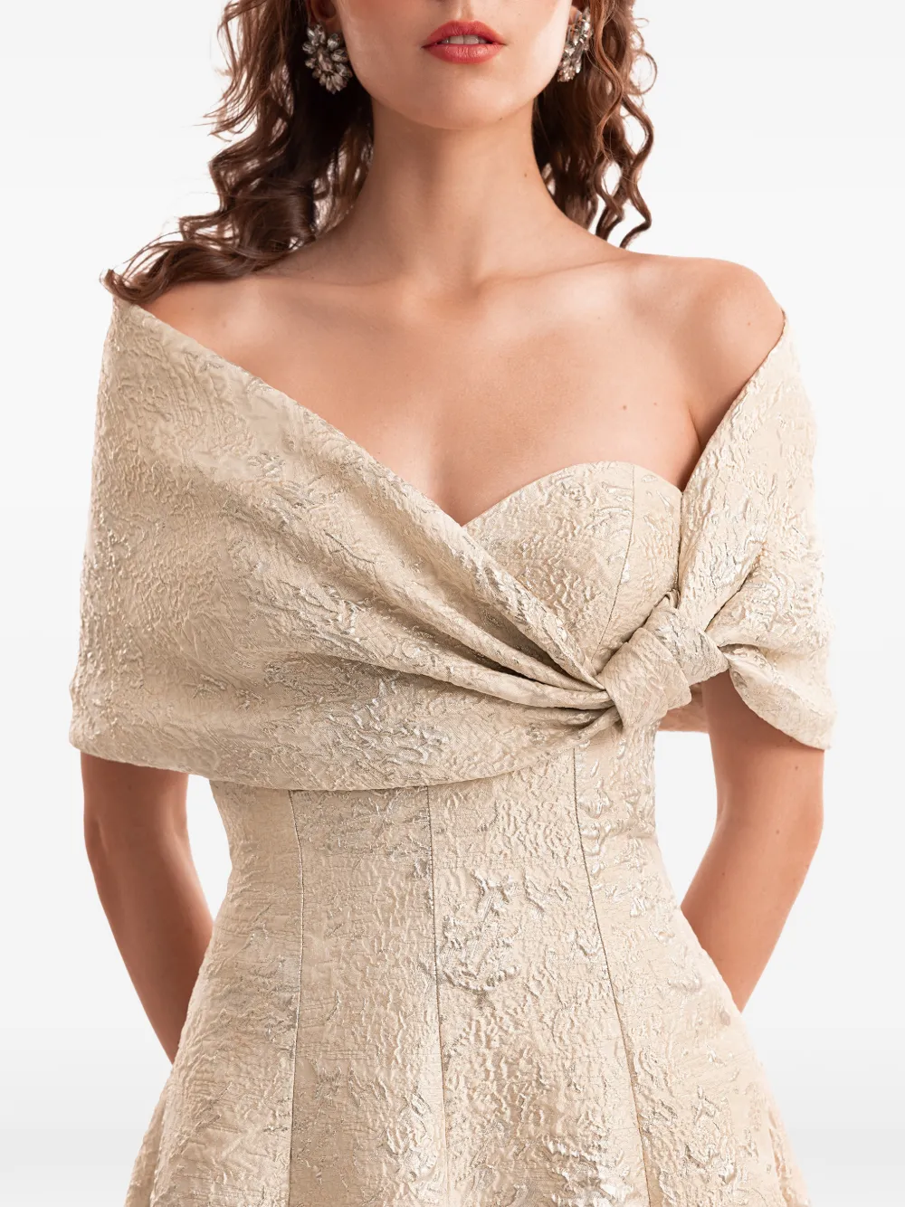 Gemy Maalouf Off-shoulder jurk met jacquard Beige