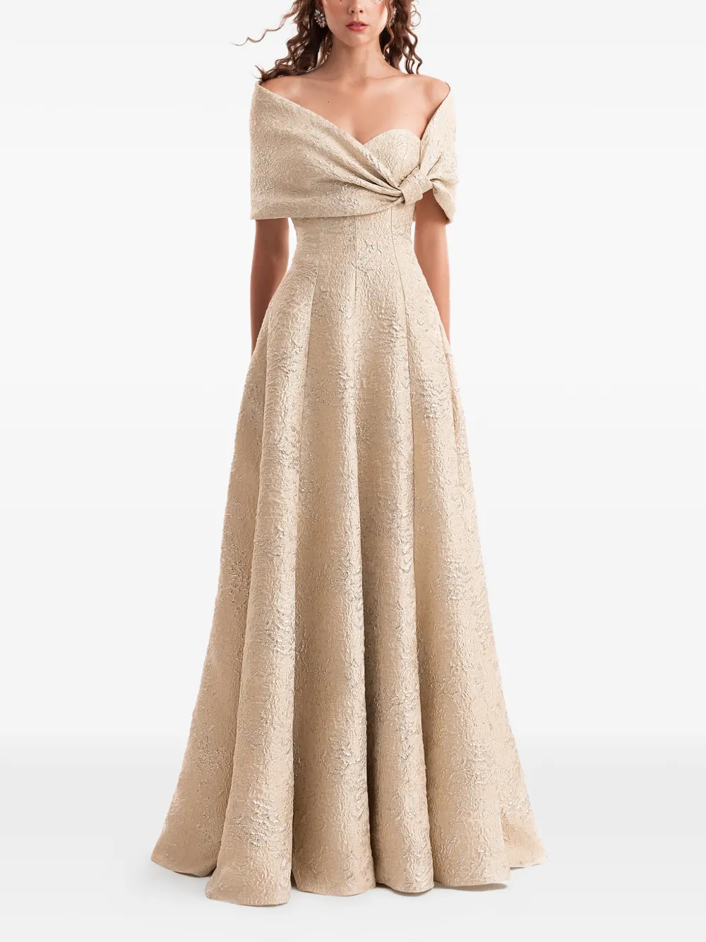 Gemy Maalouf off-shoulder jacquard maxi dress - Beige