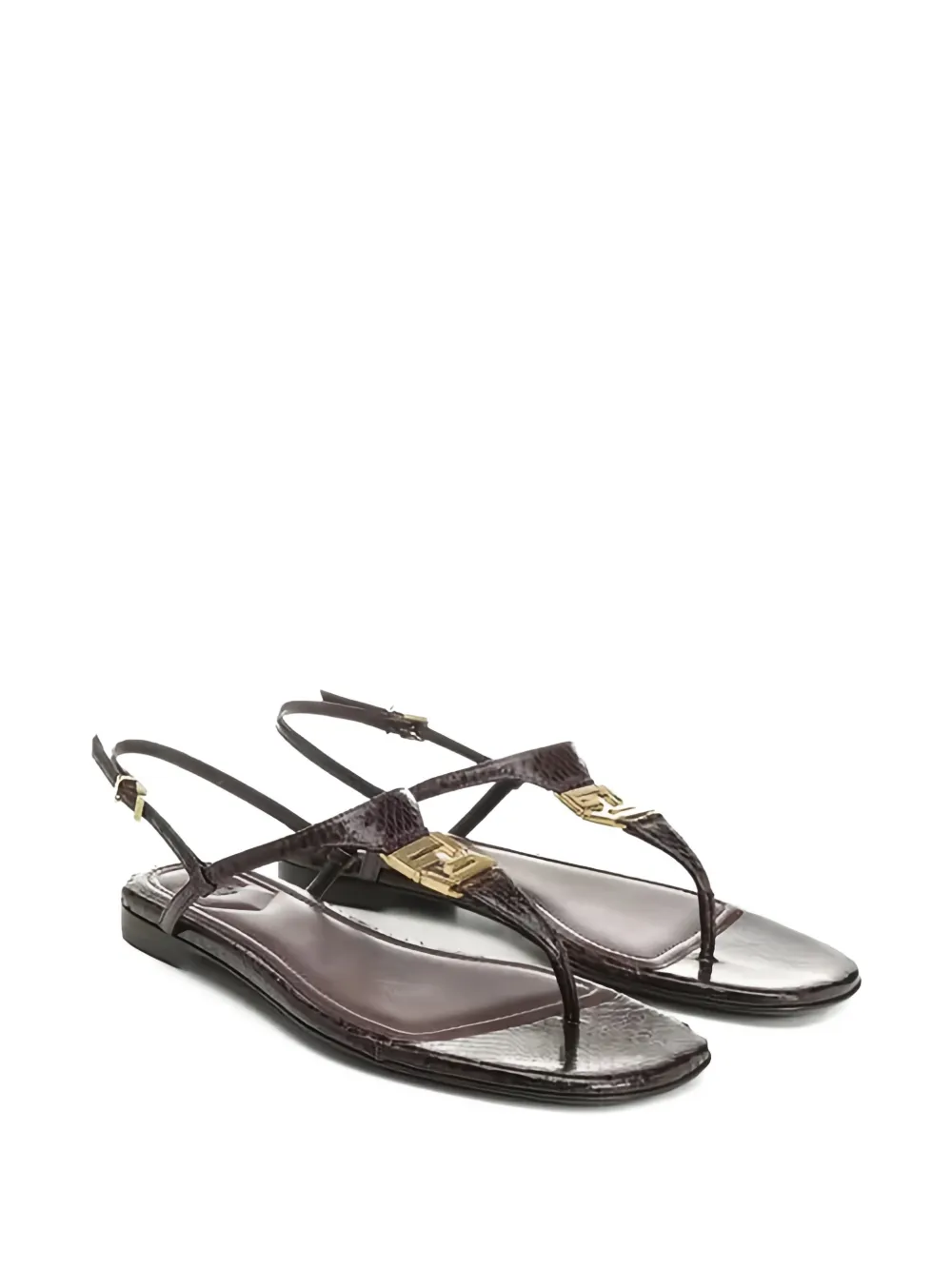 FENDI Fold leren sandalen met logodetail Bruin