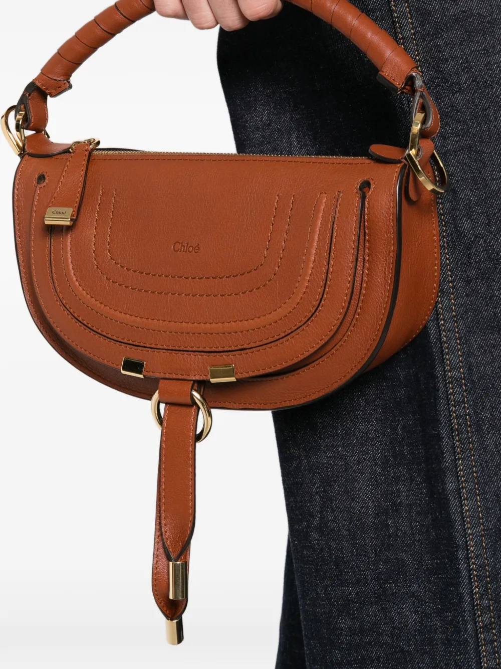 Chlo&eacute; mini Marcie twisted-handle leather shoulder bag - Bruin