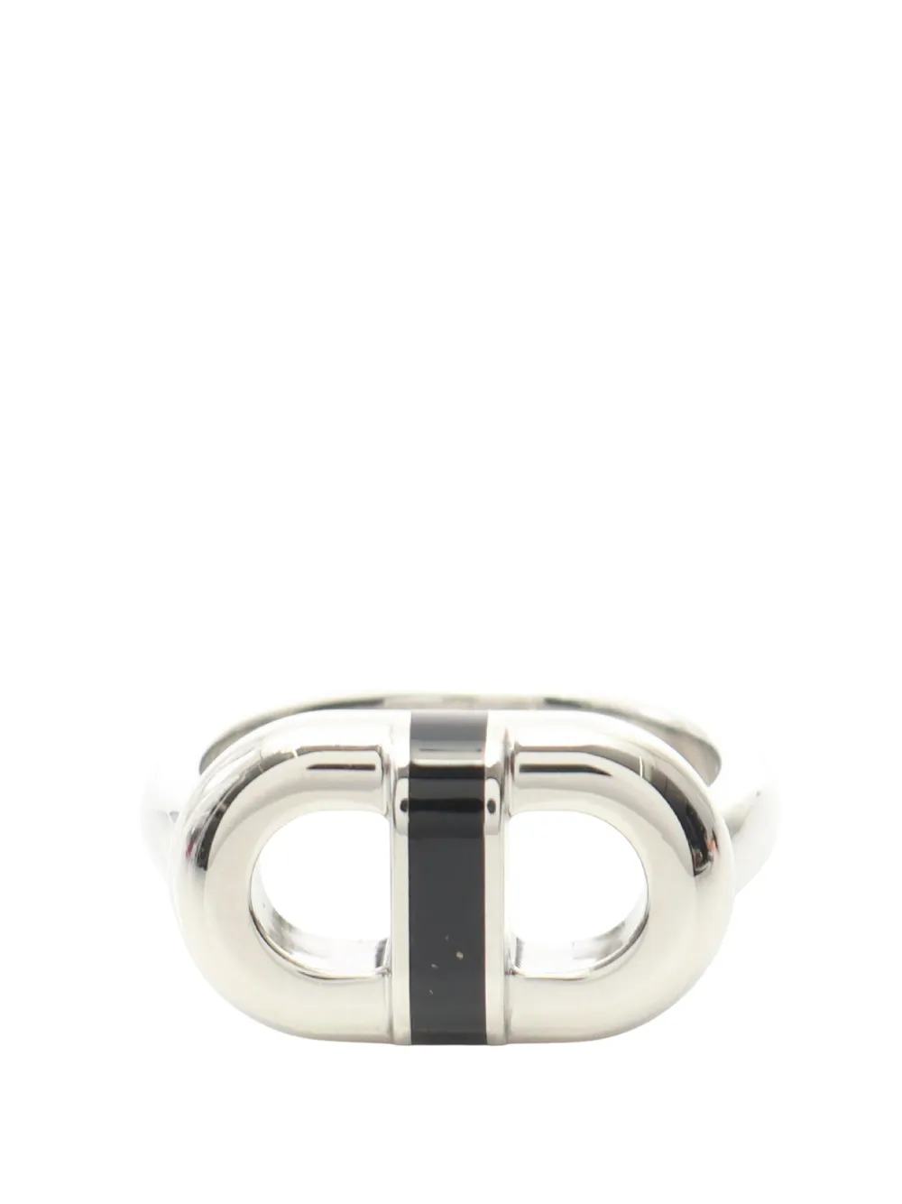 Hermès Pre-Owned 2020-2025 Palladium Plated Lacquered Maillon ring costume ring - Nero